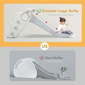 Onasti Kids Slide for Toddlers Age 1-3 Indoor Baby Plastic Slide Outdoor Climber Freestanding Playset with Basketball Hoop & Ring Game Grey