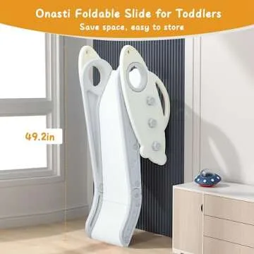 Onasti Kids Slide for Toddlers Age 1-3 Indoor Baby Plastic Slide Outdoor Climber Freestanding Playset with Basketball Hoop & Ring Game Grey