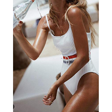 Stripe Monokini Swimwear with Tummy Control and Belt