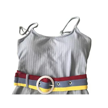 Stripe Monokini Swimwear with Tummy Control and Belt