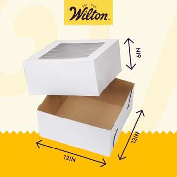Wilton 12-Inch Cake Boxes with Windows for 10-Inch Cakes, White, Sturdy Cardboard, 6-Count