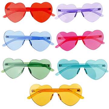 Xgood 7 Pieces Heart Shaped Love Sunglasses Rimless Sunglasses Transparent Candy Color Goggles 7 Col...