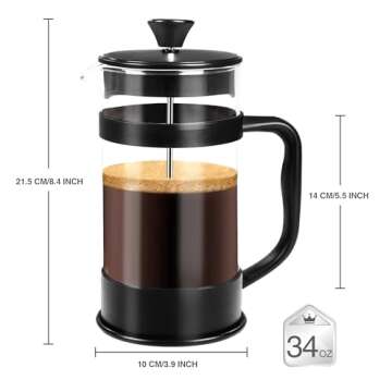 Utopia Kitchen 34 Ounce 1 Liter French Press Coffee Maker, Tea Maker, Travel Coffee Presses, Heat Re...