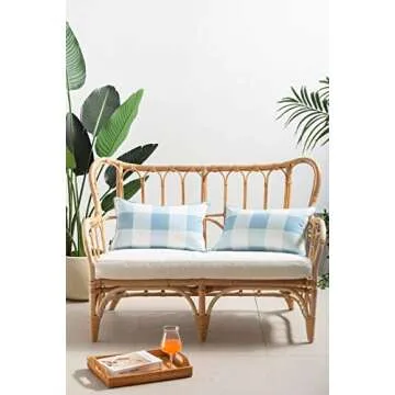 Hofdeco Coastal Patio Indoor Outdoor Lumbar Pillow Cover ONLY for Backyard, Couch, Sofa, Baby Blue Buffalo Check, 12"x20"