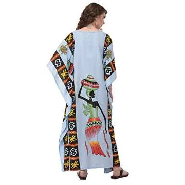 Gypsie Blu Ladies Kaftan Kimono Maxi Style Dress Women Plus Size Tribal Caftan Long Swimsuit (Silver Blue)