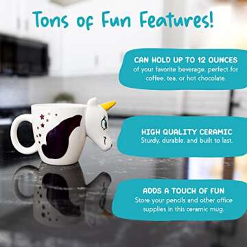 infloatables Color Changing Unicorn Mug - 3D Coffee Mug - Unique Unicorn Mug - Unicorn Color Changing Mug - 12-Ounce Rainbow Unicorn Mug - Cool Birthday Gift