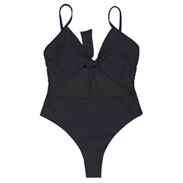 LEISUP Womens Sexy Self Tie Swimsuit Hollow Out High Waist Bikini One Piece Bathing Suits Black L