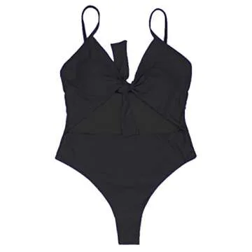 LEISUP Womens Sexy Self Tie Swimsuit Hollow Out High Waist Bikini One Piece Bathing Suits Black L