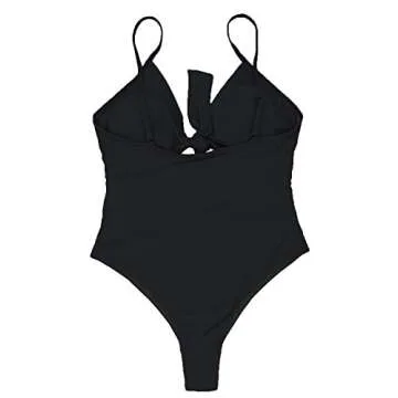 LEISUP Womens Sexy Self Tie Swimsuit Hollow Out High Waist Bikini One Piece Bathing Suits Black L