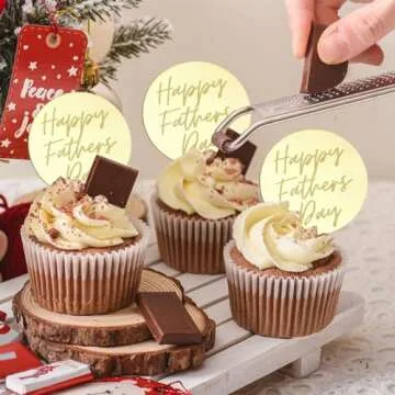 URROMA Father's Day Cupcake Toppers, 30pcs Gold Happy Father's Day Cake Topper Cake Party Art Fonts Decorations for Father's Day (Style2)