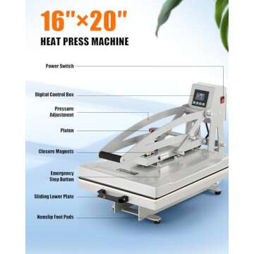 CREWORKS 16x20 Inch Heat Press Machine with Slide Out Base, Auto Open Clamshell Heat Press, Digital Clam Heat Press for T Shirts Bags Mouse Pads, Home Heat Transfer Machine for Gifts Charity