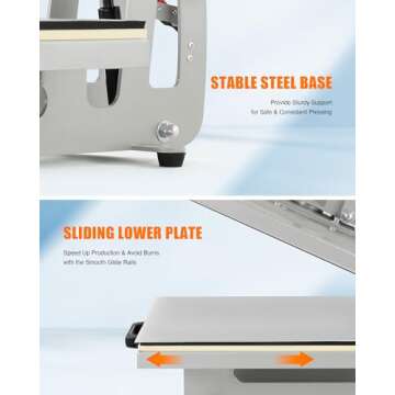 CREWORKS 16x20 Inch Heat Press Machine with Slide Out Base, Auto Open Clamshell Heat Press, Digital Clam Heat Press for T Shirts Bags Mouse Pads, Home Heat Transfer Machine for Gifts Charity