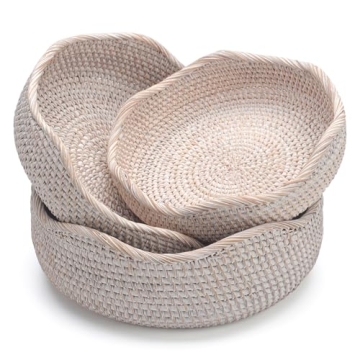 YANGQIHOME Rattan Baskets - Set of 3 for Stylish Organizing