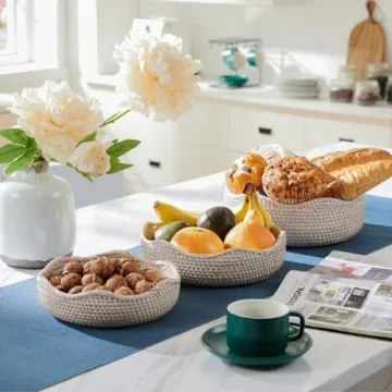 YANGQIHOME Rattan Baskets - Set of 3 for Stylish Organizing