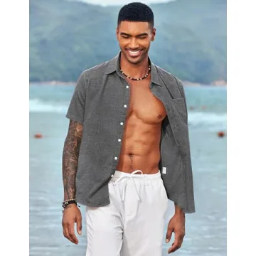 Stylish COOFANDY Men's Linen Button-Up Shirt - Black