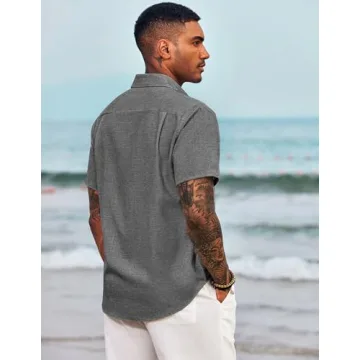 Stylish COOFANDY Men's Linen Button-Up Shirt - Black