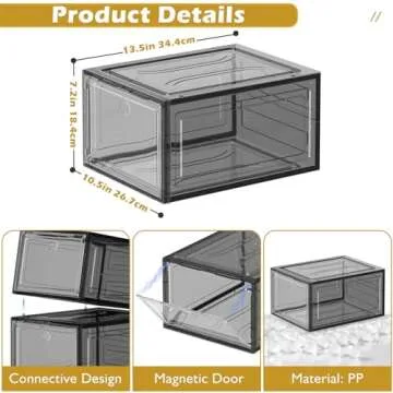 7 code Thicken & Sturdy Clear Shoe Storage Organizer with Magnetic Door, Stackable Boxes for Closet, Foldable Shoe Rack for Sneaker Boot Container, Plastic Shoe Cabinet Shoe Box 6 Pack, Black