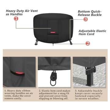 Porch Shield Fire Pit Cover - Waterproof 600D Heavy Duty Fade Resistant Round Patio Fire Bowl Cover Black - 36 inch