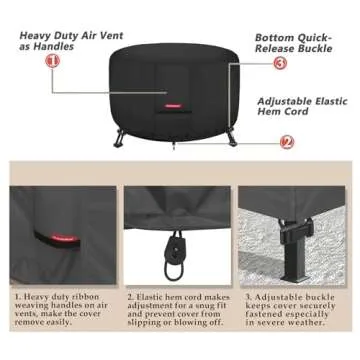 Porch Shield Fire Pit Cover - Waterproof 600D Heavy Duty Fade Resistant Round Patio Fire Bowl Cover Black - 36 inch