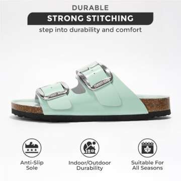 Project Cloud Genuine Leather Flat Sandals Comfortable Beach Essentials Womens Sandals Memory Foam Vacation Essentials Slides for Women Footwear (Santorini, AQUA,6.5)