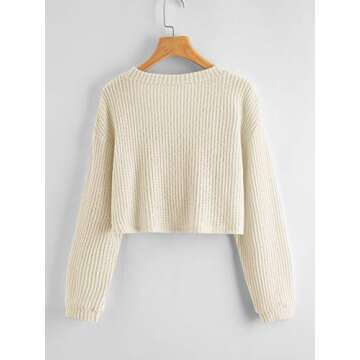 SweatyRocks Women's Long Sleeve Button Front V Neck Soft Knit Cardigan Sweaters Beige S