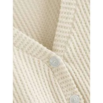SweatyRocks Women's Long Sleeve Button Front V Neck Soft Knit Cardigan Sweaters Beige S