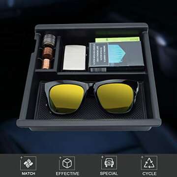 JKCOVER Center Console Accessory Organizer Compatible with Toyota Tacoma 2016 2017 2018 2019 2020 2021 2022 2023, ABS Material Box Insert Tray (Black trim)