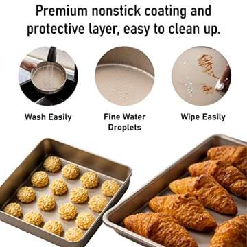 Bakestudio Baking Sheet for Oven, Cake Pan set of 2, Non-Stick Carbon Steel Rimmed Cookie Sheet Pan Roasting Meat Bread Jelly Roll Battenberg Pizzas Pastries, Gold (14.7 Inch)