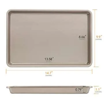 Bakestudio Baking Sheet for Oven, Cake Pan set of 2, Non-Stick Carbon Steel Rimmed Cookie Sheet Pan Roasting Meat Bread Jelly Roll Battenberg Pizzas Pastries, Gold (14.7 Inch)