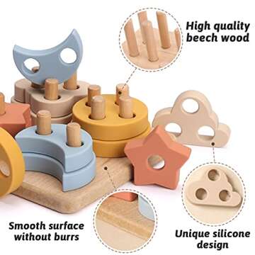 bopoobo Silicone Stacking Toys Montessori Toys for 1 to 3 Montessori Teether Toys for Toddler Early Educational Shape Color Recognition Stacker Shape Sorter Block Montessori