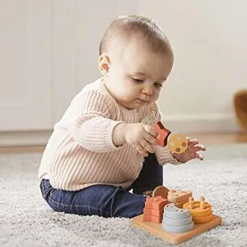 bopoobo Silicone Stacking Toys Montessori Toys for 1 to 3 Montessori Teether Toys for Toddler Early Educational Shape Color Recognition Stacker Shape Sorter Block Montessori