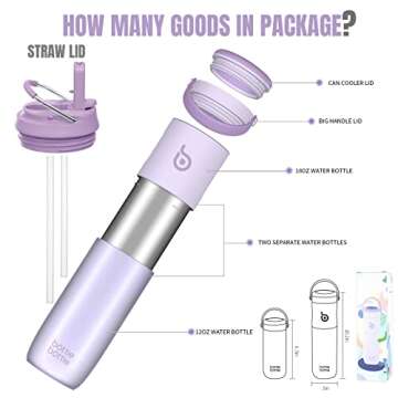 Stylish BOTTLE BOTTLE 18oz Insulated Water Bottle with Dual Lids
