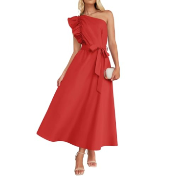 ZESICA Women's One Shoulder Ruffle Maxi Dress - Stunning Summer Elegance