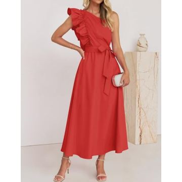 ZESICA One Shoulder Ruffle Maxi Dress for Summer