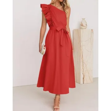 ZESICA One Shoulder Ruffle Maxi Dress for Summer