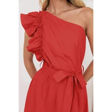 ZESICA One Shoulder Ruffle Maxi Dress for Summer