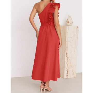 ZESICA One Shoulder Ruffle Maxi Dress for Summer