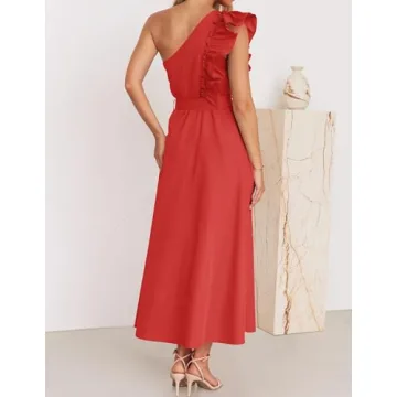 ZESICA One Shoulder Ruffle Maxi Dress for Summer