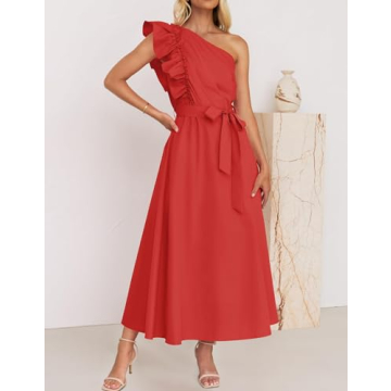 ZESICA One Shoulder Ruffle Maxi Dress for Summer