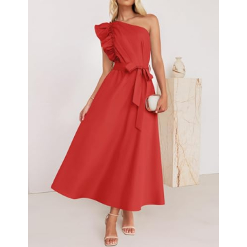 ZESICA One Shoulder Ruffle Maxi Dress for Summer