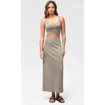 ODODOS Modal Soft Maxi Skirt for Women, Back Slit High Waist Casual Long Pencil Skirts, Khaki, Medium