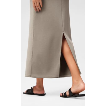 ODODOS Modal Soft Maxi Skirt for Women, Back Slit High Waist Casual Long Pencil Skirts, Khaki, Medium