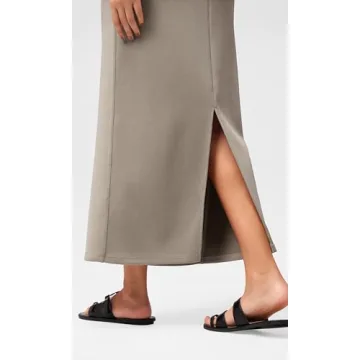 ODODOS Modal Soft Maxi Skirt for Women, Back Slit High Waist Casual Long Pencil Skirts, Khaki, Medium