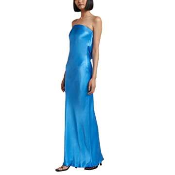 Engofs Women Twist Front Cut Out Backless Maxi Dress Y2K Spaghetti Strap Backless Long Bodycon Sexy Tube Dresses Blue M