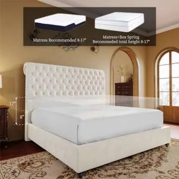 PaPaJet Bed Frame Queen Size Upholstered Platform Bed with 52.8'' Tall Sleigh Headboard, Button Tufted, No Box Spring Needed, Easy Assembly, Cream