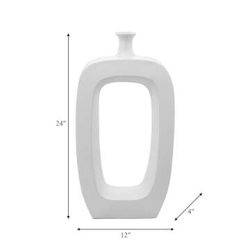 24" Ceramic Vase - White Creative Contemporary Cut-Out Vase for Decorative Home Table Decor - Beautiful Stoneware Office Decoration
