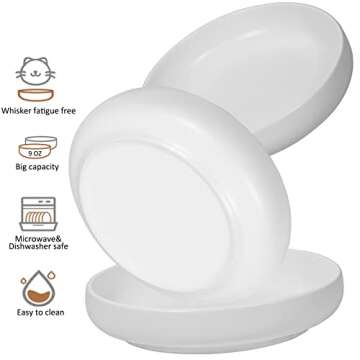 Eco-Friendly Ceramic Cat Bowls for Whisker Fatigue Relief - Wide & Shallow Dishes Set of 3