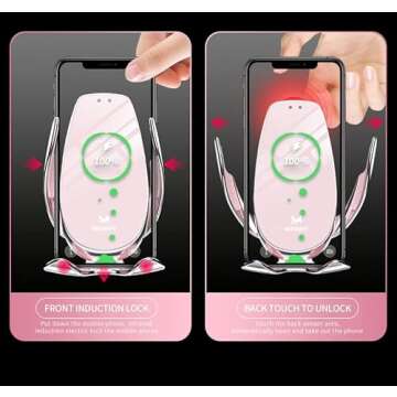 MEIMFY Wireless Car Charger Mount,Auto Clamping Air Vent Phone Holder for Car,New Upgraded Model,15W Qi Fast Charging/Magnetic DC Charging for All Mobile Phones,iPhone,Samsung,Pixel