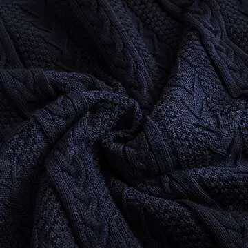 Longhui bedding Acrylic Cable Knit Sherpa Throw Blanket - Thick, Soft, Big, Cozy Navy Knitted Fleece Blankets for Couch, Sofa, Bed - Large 60 x 80 Inches Navy Blue Coverlet, 5.2 Pounds