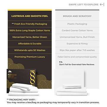 1000 Thread Count Best Bed Sheets 100% Egyptian Cotton Sheets Set - Bright White Long-staple Cotton King Sheet For Bed, Fits Mattress Upto 18'' Deep Pocket, Soft & Silky Sateen Weave Sheets